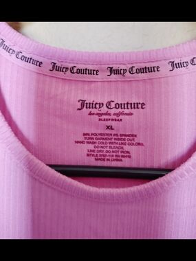 Juicy Couture Pink Ribbed Lounge Tee with Branded Neck Trim
